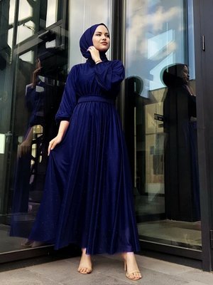 Simli Belden Kuşaklı Bordo Abiye Elbise