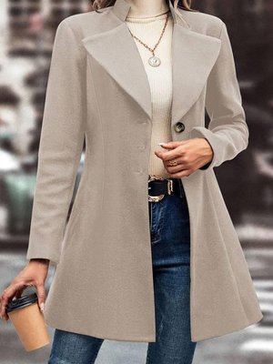 Bej Uzun Kollu Yakalı Önden Düğmeli Kısa Kaşe Kaban Bej Uzun Kollu Yakalı Önden Düğmeli Kısa Kaşe Kaban