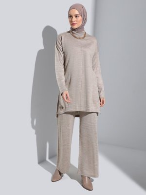 Tunik & Pantolon İkili Triko Takım Koyu Vizon