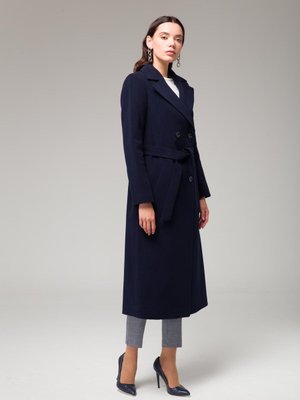 Kruvaze Belden Bağlamalı Ara Boy Kaban Lacivert