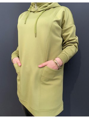 Yeşil Kapüşonlu Cepli Scuba Sweatshirt