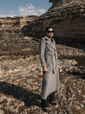 Apolet Detaylı Kruvaze Uzun Boy Kaban A.gri