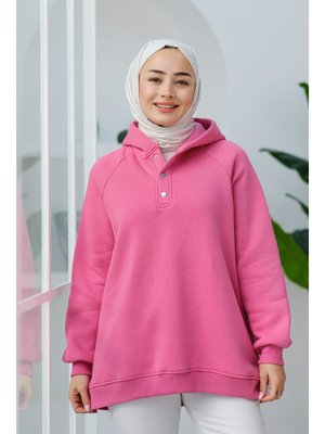 Pembe Çıt Detay Kapüşonlu Sweat Pembe Çıt Detay Kapüşonlu Sweat