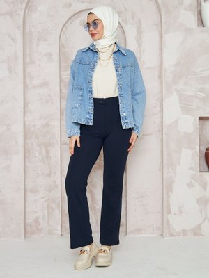 Likralı Önü Çimalı Palazzo Pantolon