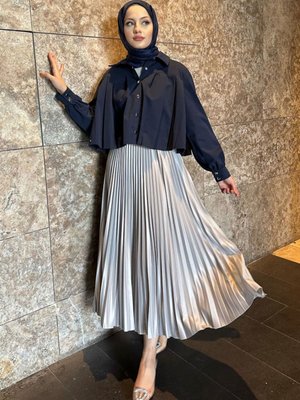 Elisa Piliseli Etek Gri Elisa Piliseli Etek Gri