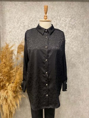 Tunik Saten Ön Düğmeli Vishne Siyah