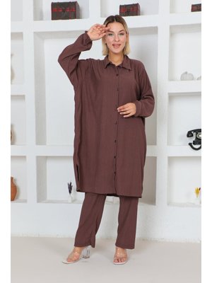 Taş Rengi Büyük Beden Dokuma Beli Lastkli Rahat Kalıp Pantolon Taş Rengi Büyük Beden Dokuma Beli Lastkli Rahat Kalıp Pantolon