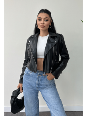 Siyah Suni Deri Kumaş Ceket