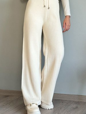 Bağcıklı Fitilli Ekru Triko Pantolon