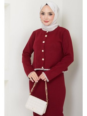 Bordo Çoban Dikişli Hırka Ve Jile Triko Takım Bordo Çoban Dikişli Hırka Ve Jile Triko Takım