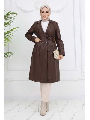 Kahverengi Cepli Deri Trençkot