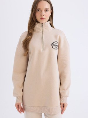 Relax Fit Yarım Fermuarlı Dik Yaka Baskılı İçi Yumuşak Tüylü Kalın Sweatshirt Tunik E5402ax24wn