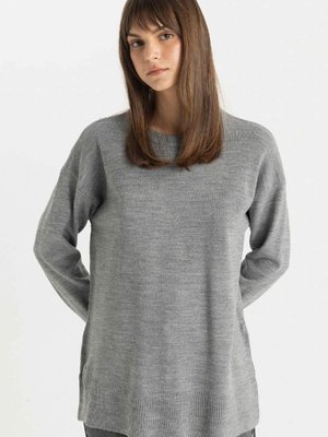 Regular Fit Bisiklet Yaka Yırtmaçlı Basic Düz Triko Kazak Tunik C5165ax24au