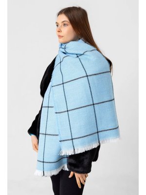 Mavi Kare Desenli Atkı Omuz Şalı 70x180 Cm 1210