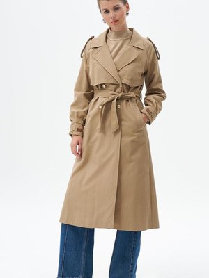 Bej Gold Düğme Detaylı Trençkot
