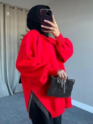 Testtür Giyim Bisiklet Yaka Yırtmaç Taşlı Balon Kollu Oversize Triko Tunik Testtür Giyim Bisiklet Yaka Yırtmaç Taşlı Balon Kollu Oversize Triko Tunik