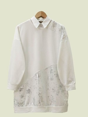 Varak Baskılı Parçalı Bisiklet Yaka Tunik