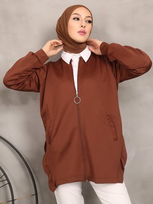 Etek Fırfırlı Flato Cepli Hırka Kahverengi Etek Fırfırlı Flato Cepli Hırka Kahverengi