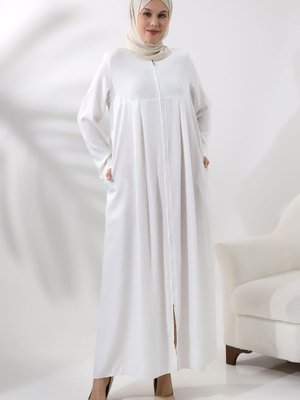 Krem Robalı Hac Umre Kıyafeti Ferace Elbise