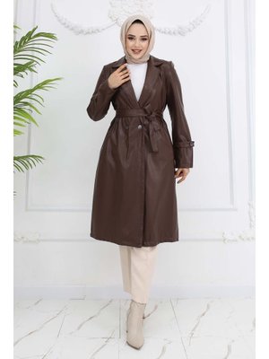 Kahverengi Deri Trençkot