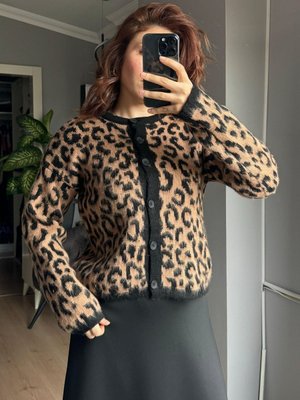 Leopar Desenli Midi Hırka Vizon Leopar Desenli Midi Hırka Vizon
