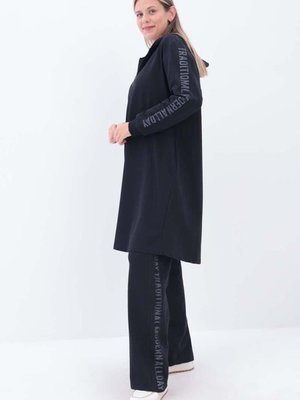 Lacivert Baskılı Fileli Büyük Beden Eşofman Takımı