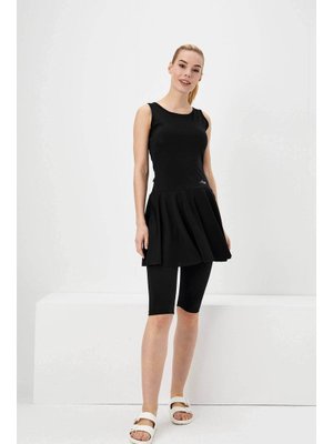 Haşema Etekli Sıfır Kol Siyah Havuz Mayo