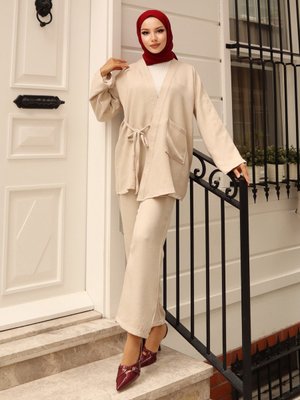 Bej Diagonel Kimono Pant.takım Bej Diagonel Kimono Pant.takım