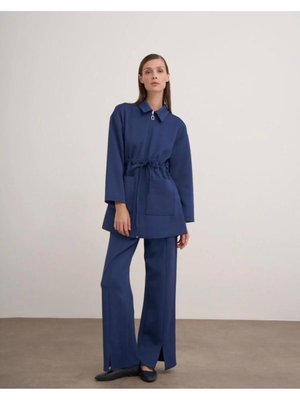 Beli Büzgü Detaylı Scuba Takım Lacivert