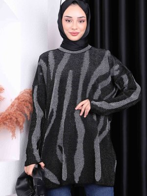 Siyah Desenli Simli Triko Tunik Siyah Desenli Simli Triko Tunik