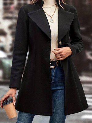 Siyah Uzun Kollu Yakalı Önden Düğmeli Kısa Kaşe Kaban Siyah Uzun Kollu Yakalı Önden Düğmeli Kısa Kaşe Kaban