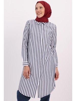 Gizli Patlı Gömlek Tunik Lacivert Beyaz Gizli Patlı Gömlek Tunik Lacivert Beyaz