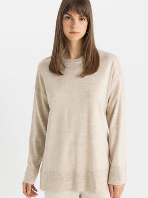 Regular Fit Bisiklet Yaka Yırtmaçlı Basic Düz Triko Kazak Tunik C5165ax24au