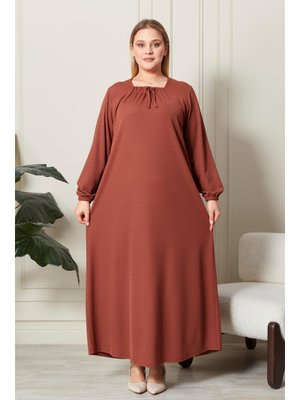 Büyük Beden Kare Yaka Fitilli Elbise Gül Kurusu Büyük Beden Kare Yaka Fitilli Elbise Gül Kurusu