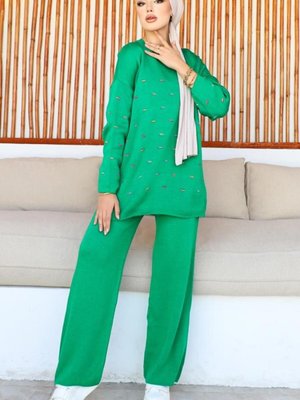 Gofralı Triko Takım Yeşil