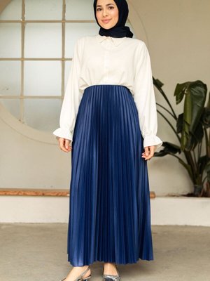 Pileli İndigo Mavisi Etek