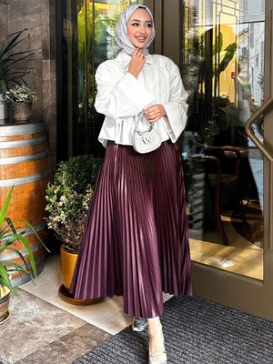 Pliseli Etek Bordo