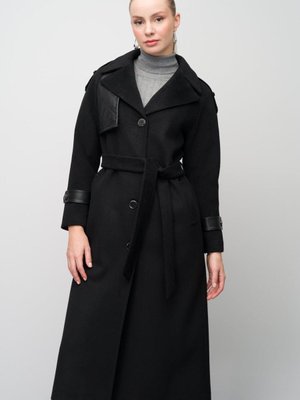 Reglan Kol Deri Pelerin Ve Apolet Detaylı Uzun Kaban Siyah