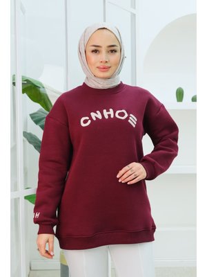 Bordo Nakış Detaylı Oversize Sweat Bordo Nakış Detaylı Oversize Sweat