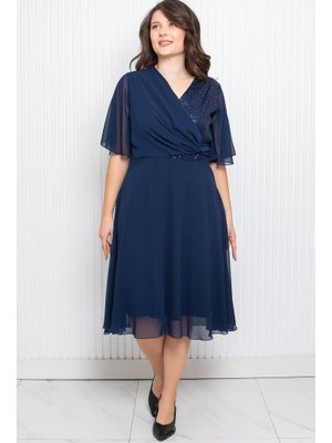 Lacivert Payet Detaylı Şifon Abiye