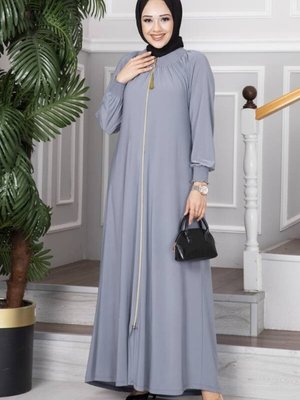 Fermuarlı Kol Büzgülü Likralı Rahat Yazlık Ferace