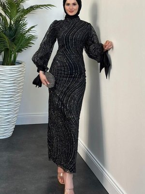 Bellanca Simli Abiye Elbise Siyah