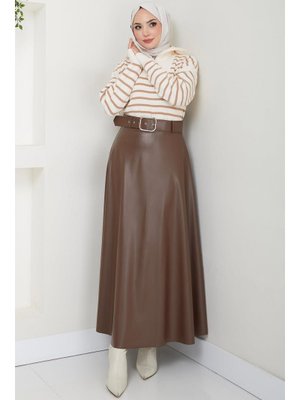 Kahverengi Kemerli Deri Etek