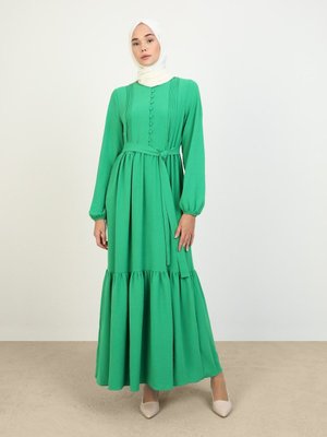 Brit Detaylı Aerobin Elbise Zümrüt Yeşili