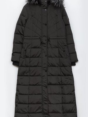 Siyah Suni Kürklü Kaz Tüyü Mont