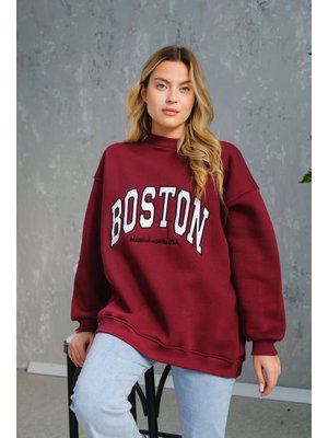 Bordo Boston Baskılı Sweat Bordo Boston Baskılı Sweat