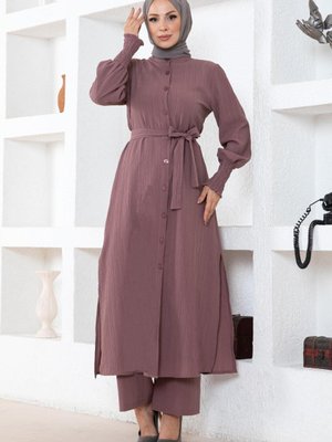 Gül Kurusu Yırtmaç Detaylı Takım Gül Kurusu Yırtmaç Detaylı Takım