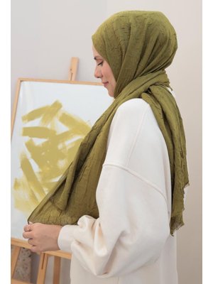 Bambu Kraş Şal Zeytin Yeşili