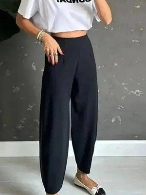Siyah Yüksek Bel Krep Kumaş Balon Pantolon Siyah Yüksek Bel Krep Kumaş Balon Pantolon