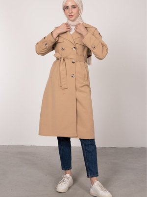 Yaka Parça Detaylı Trenç Vizon Yaka Parça Detaylı Trenç Vizon